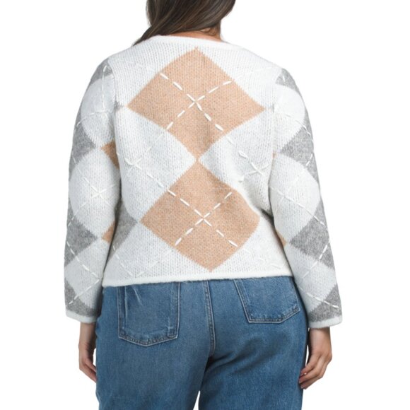 ENGLISH FACTORY White Plus Argyle Cardigan - Picture 2 of 2